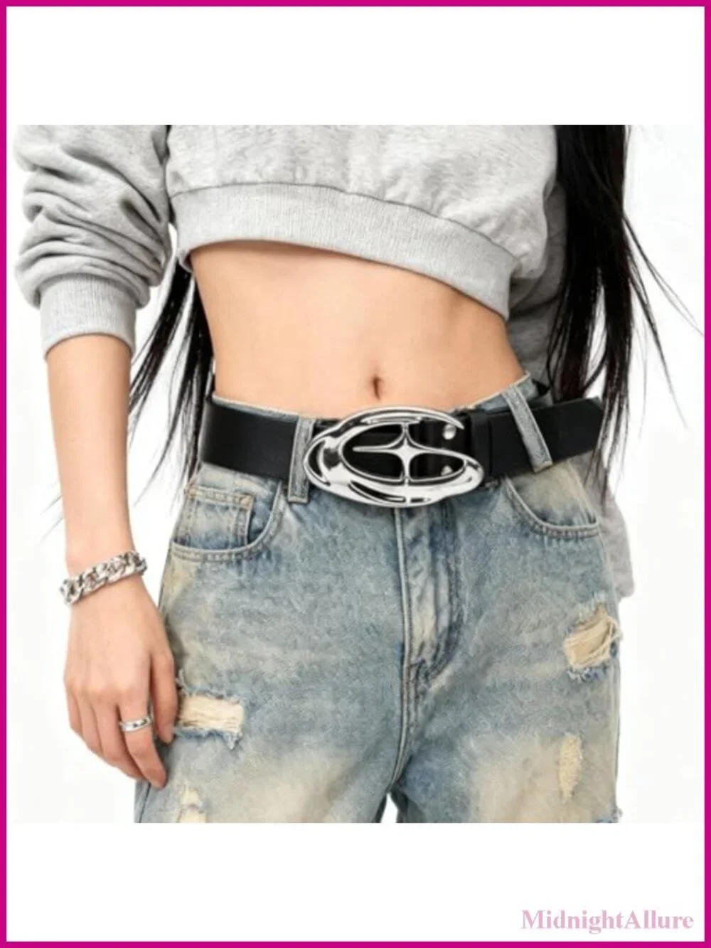 Grevosea Faux Leather Studded Belt with Star Buckle Double Grommet
